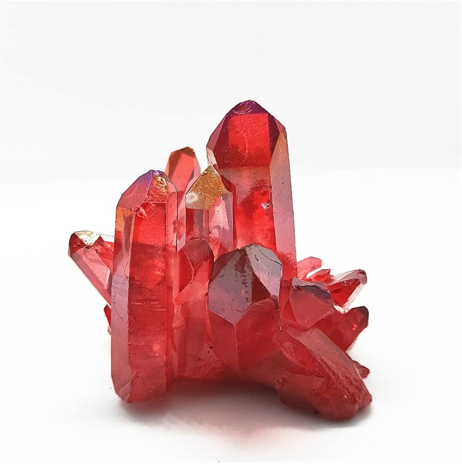 FLOAPA Natural Crystal Red Angel Aura Quartz Cluster with Titanium Coating Decoration Stone