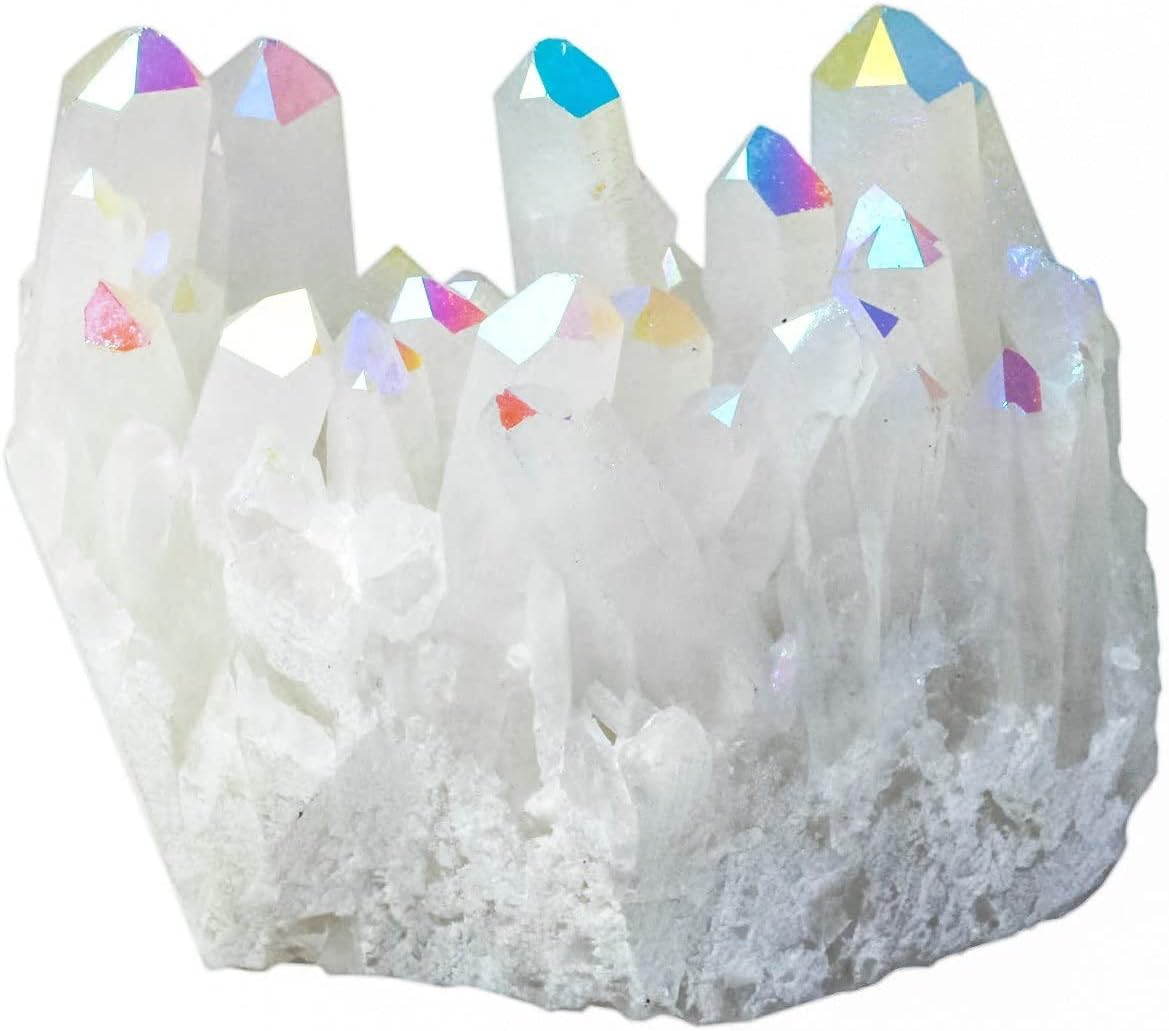 Rockcloud Titanium Coated Crystal AB Rough Stone Cluster Druzy Geode Figurine 2 Pcs