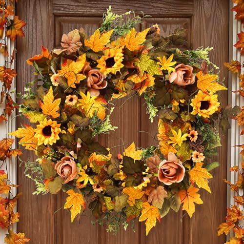 28 Inch Fall Wreath with Berries and Sunflowers
