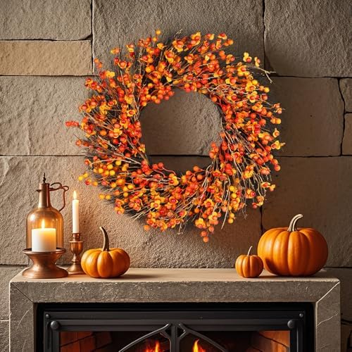 24 Inch Fall Wreath with Berry Accents for Front Door
