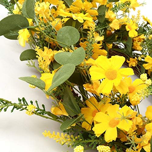 JFLORU 22 Inch Yellow Daisy Spring Wreath for Front Door and Home Decor