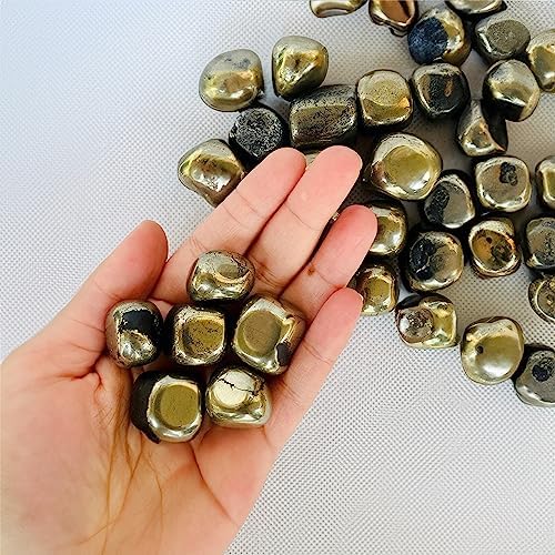 Golden Pyrite Tumbled Stones Bulk - 1 LB Natural Healing Crystals for Decor and Spirituality