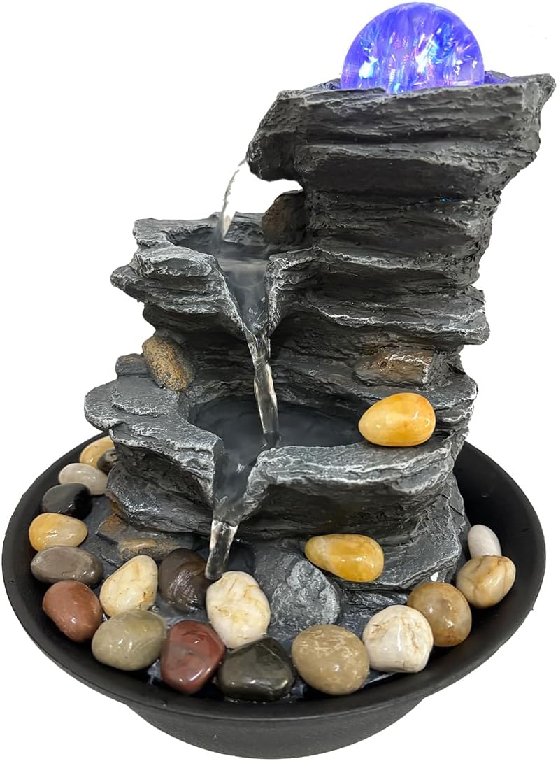 Rock Cascading Tabletop Water Fountain with LED Lights
