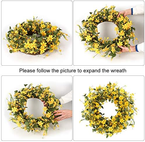 JFLORU 22 Inch Yellow Daisy Spring Wreath for Front Door and Home Decor
