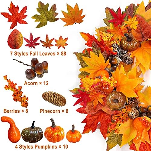 20 Inch Fall Wreath with 20 LED Lights