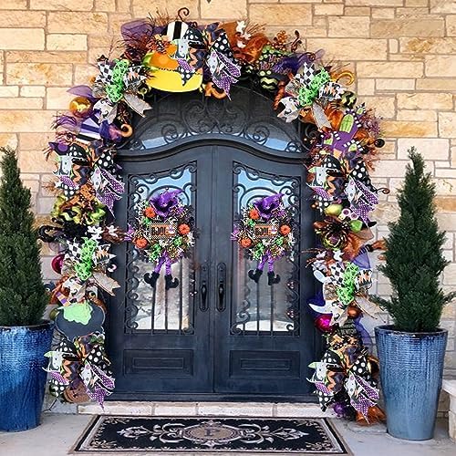 Vofuly 20 Inch Halloween Wreath with Witch Legs
