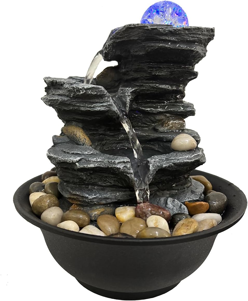 Rock Cascading Tabletop Water Fountain with LED Lights