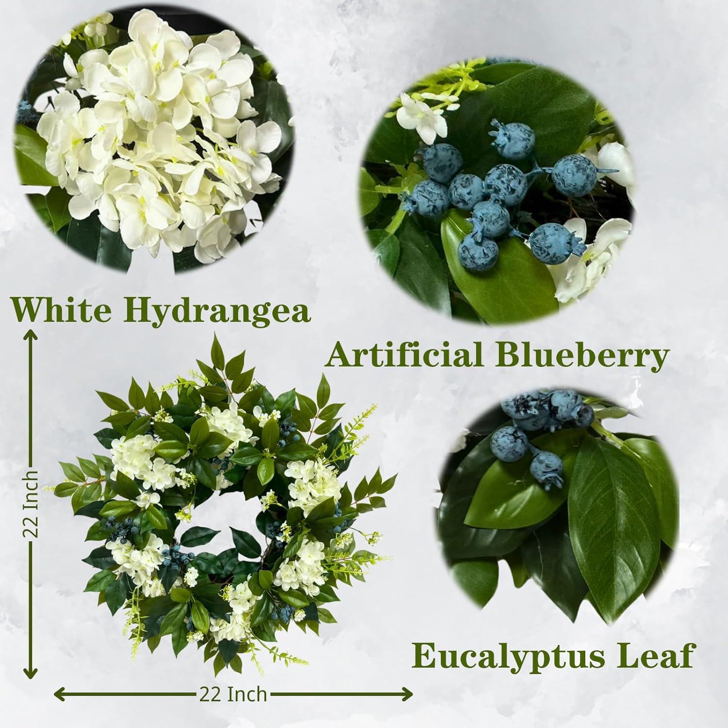 22 Inch Lighted Hydrangea Wreath with Timer for All Seasons