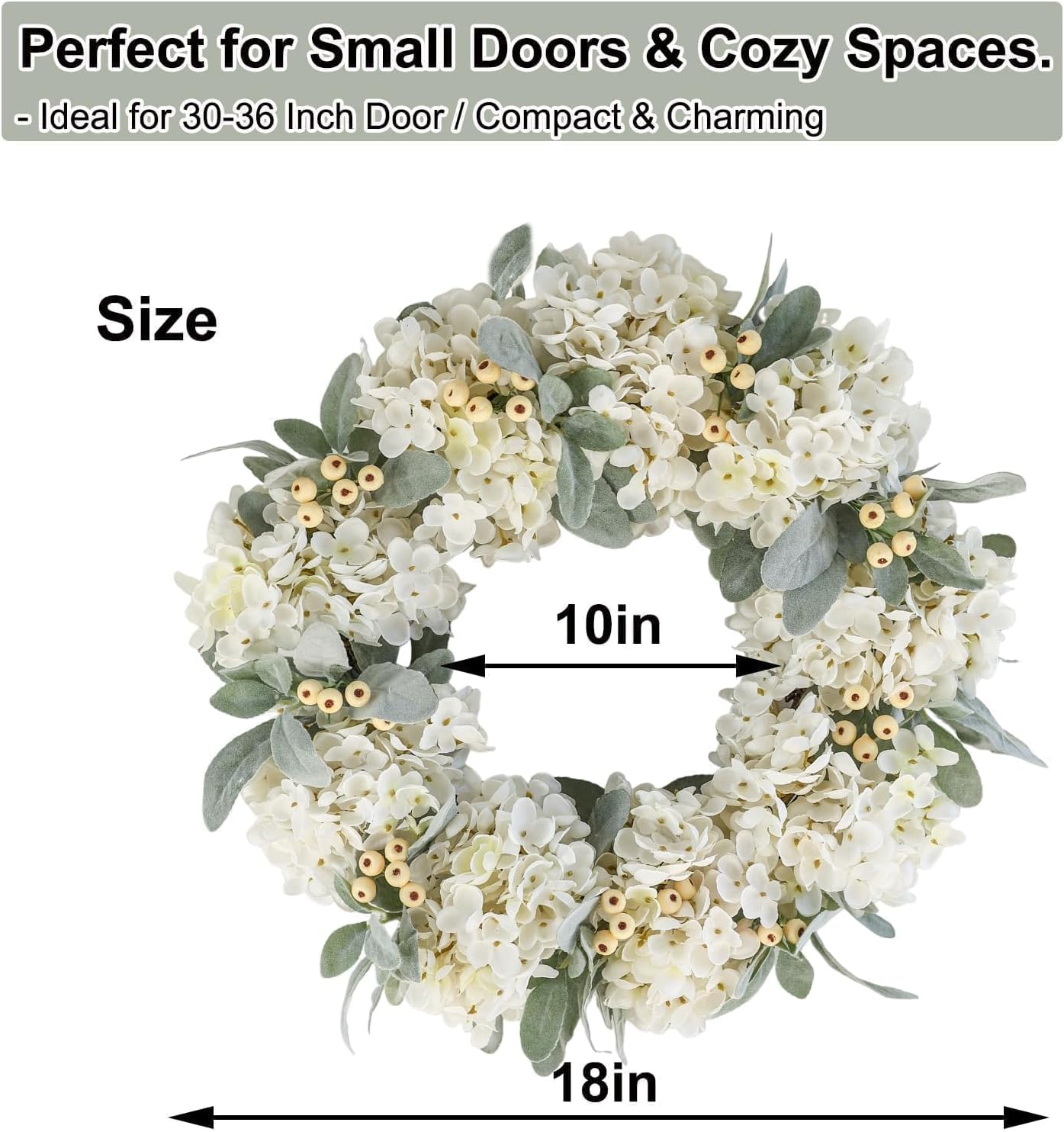 Cream Hydrangea Wreath for Front Door Wedding Decor 18 Inch