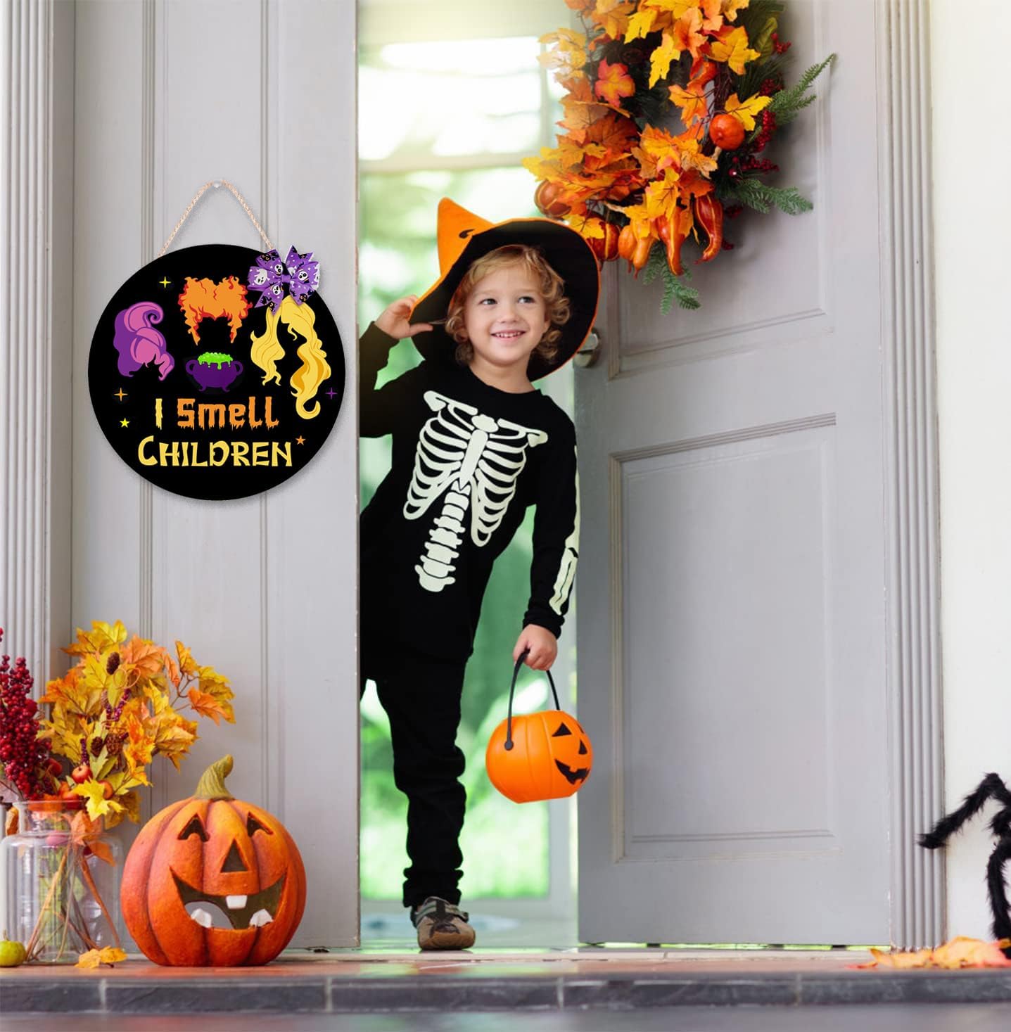 Hocus Pocus Halloween Wreath Door Sign with Bow