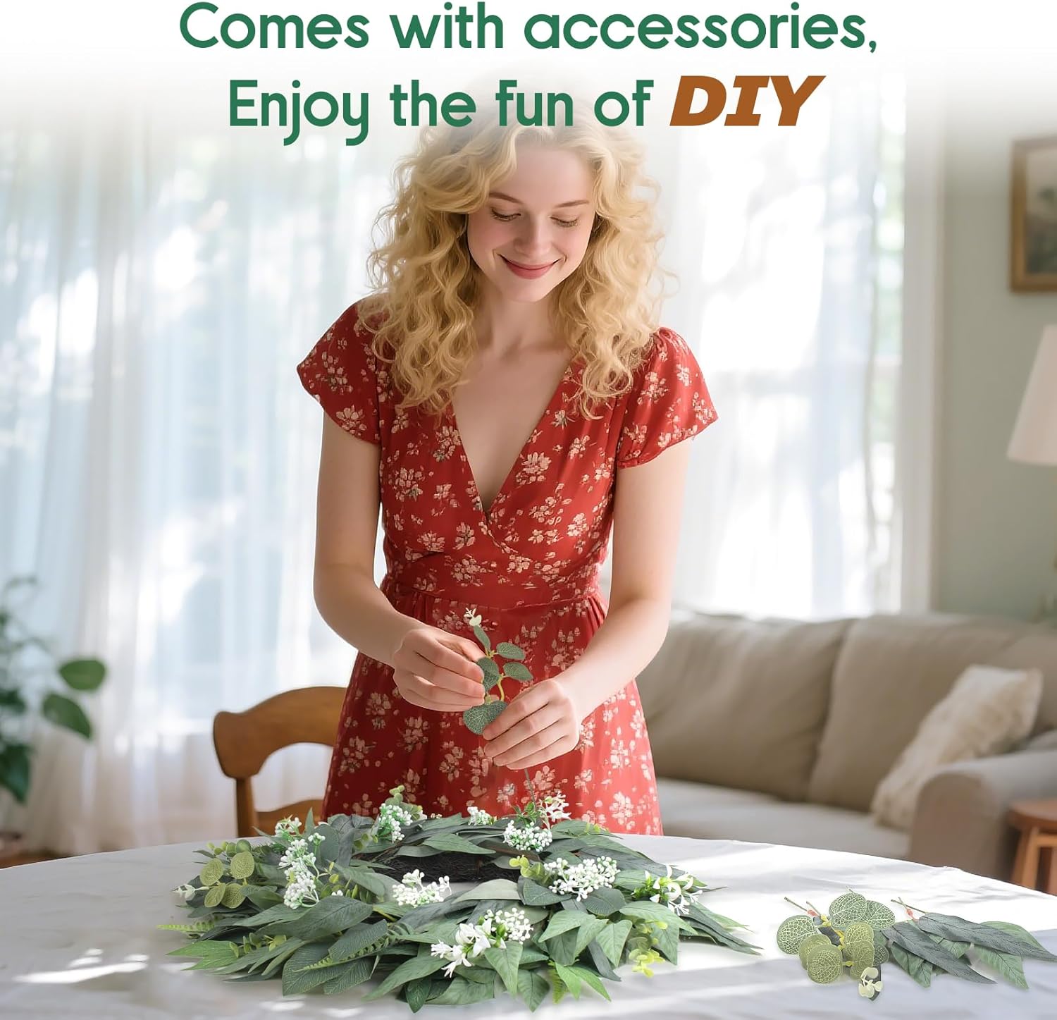 24 Artificial Leaf Wreath with Hook - Decor for Front Door Wall Wedding Party Green