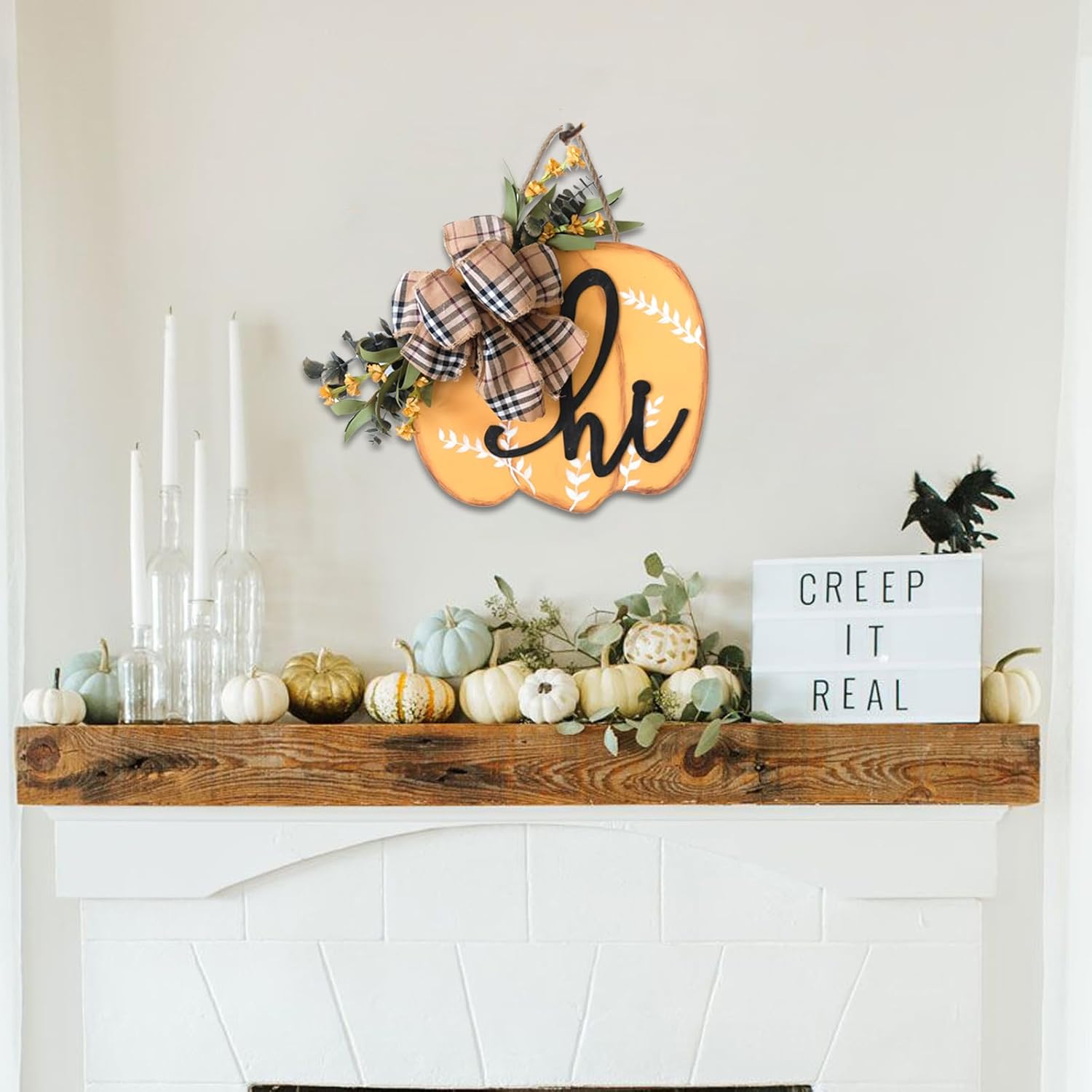 Idyllic Fall Harvest Pumpkin Wreath 12 Inch Wood Decor