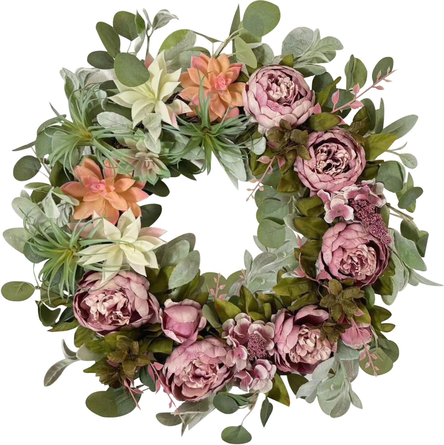 WANNA-CUL 24 Inch Spring Peony Wreath for Front Door