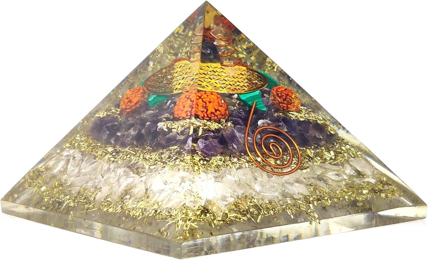 Geometric Pyramid with Amethyst and Crystal Quartz for Healing and Energy