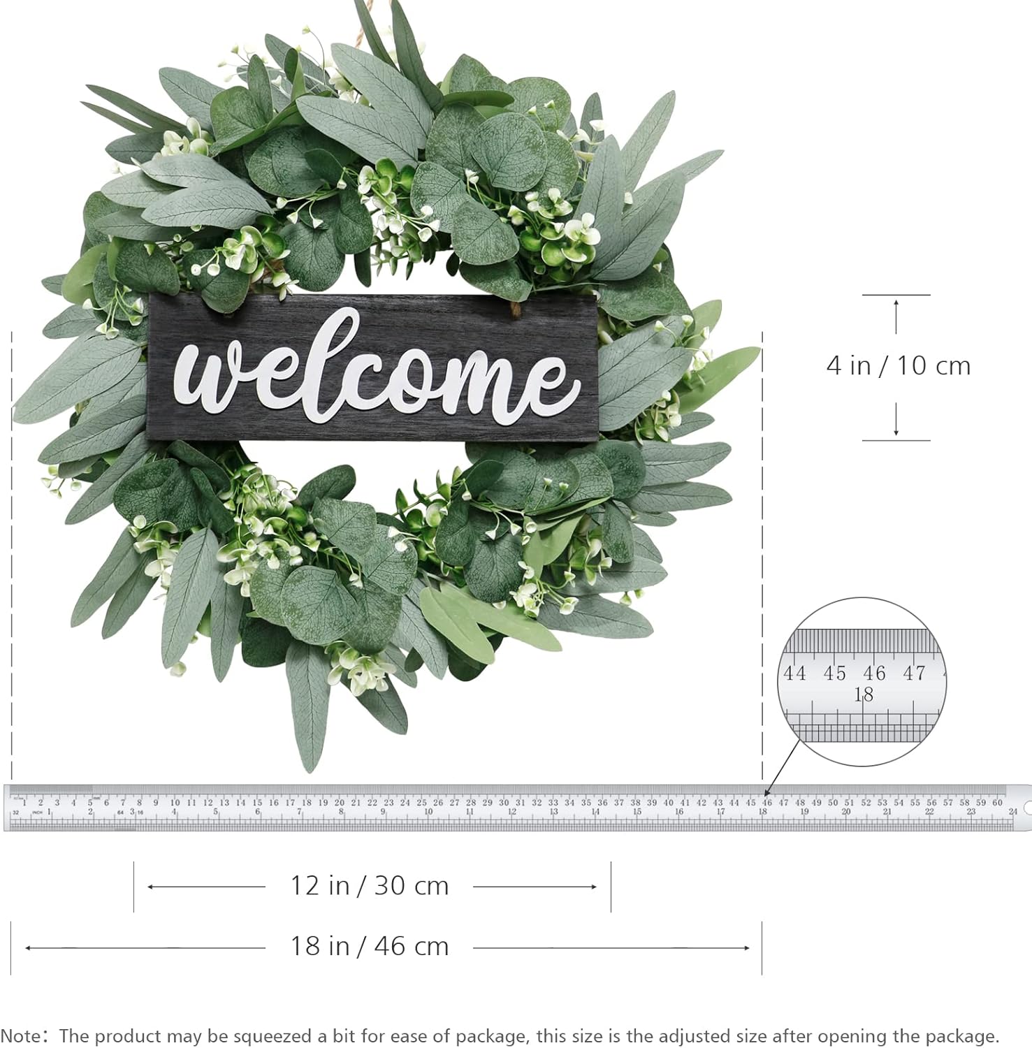 Dremisland 18 inch Green Eucalyptus Wreath - Farmhouse Welcome Sign