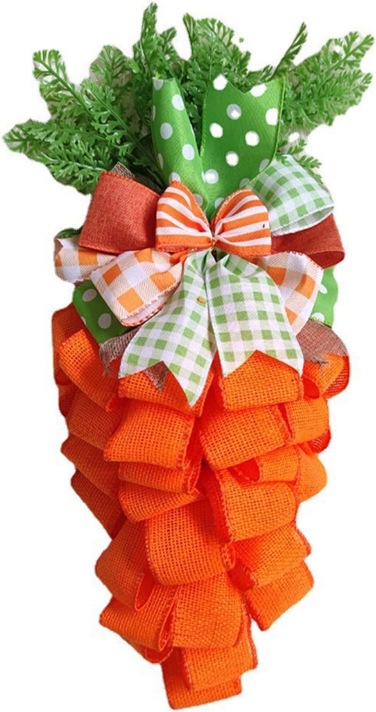 Easter Carrot Wreath with Striped Bow for Front Door
