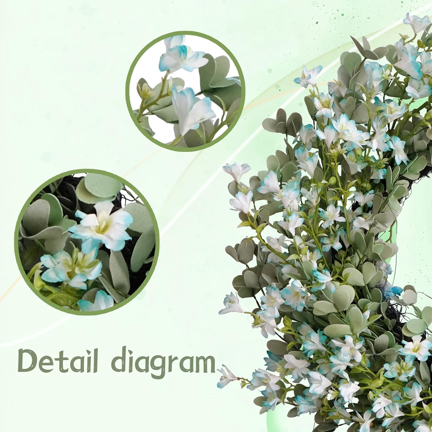 Summer 24-Inch Wreath Blue Flower Front Door Decoration