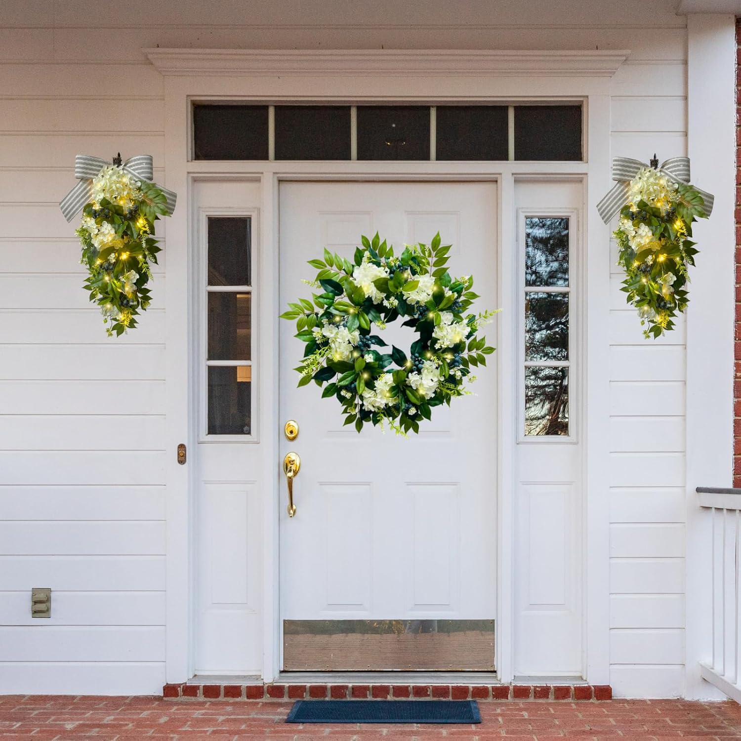 22 Inch Lighted Hydrangea Wreath with Timer for All Seasons
