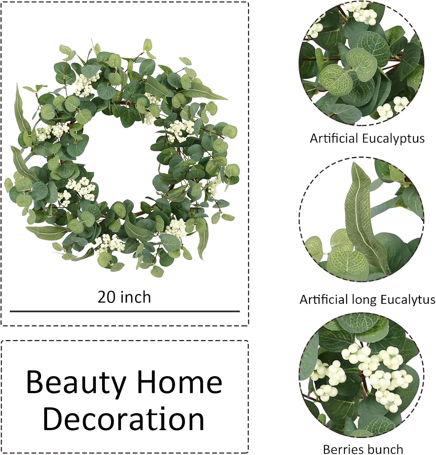 18 Inch Eucalyptus Wreath for Front Door Decor
