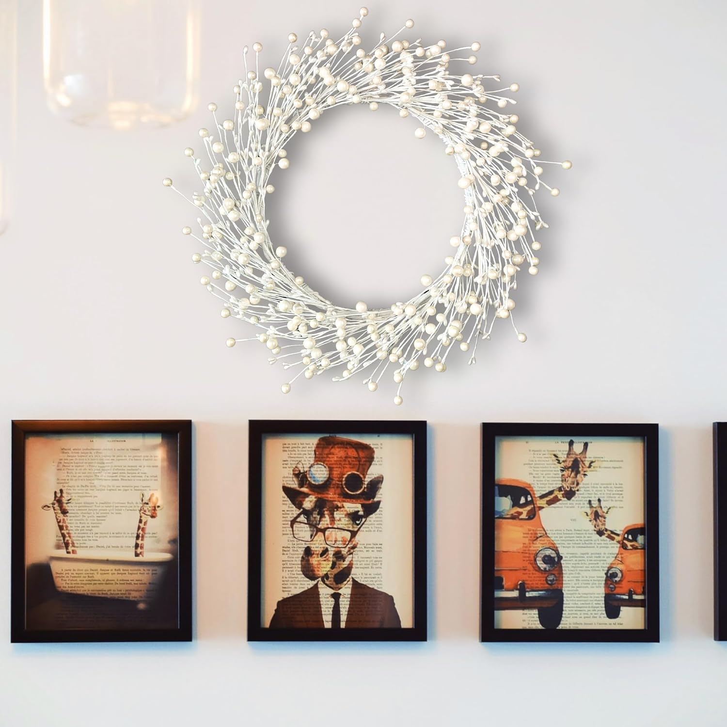 Pearl White Berry Wreath for Front Door 20 Inch Wall Hanging