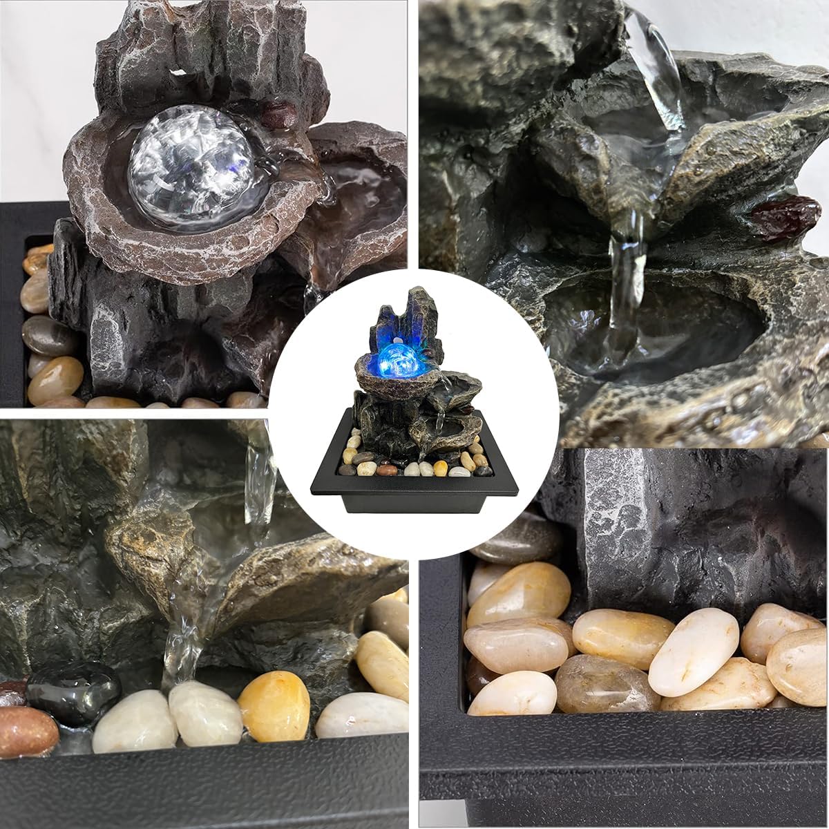 Indoor Rotating Waterfall Fountain with LED Lights and River Rocks