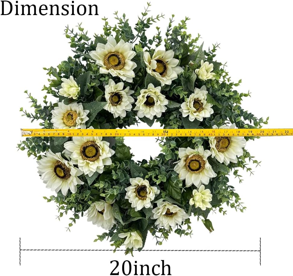 20 Inch Artificial Sunflower Wreath for Front Door