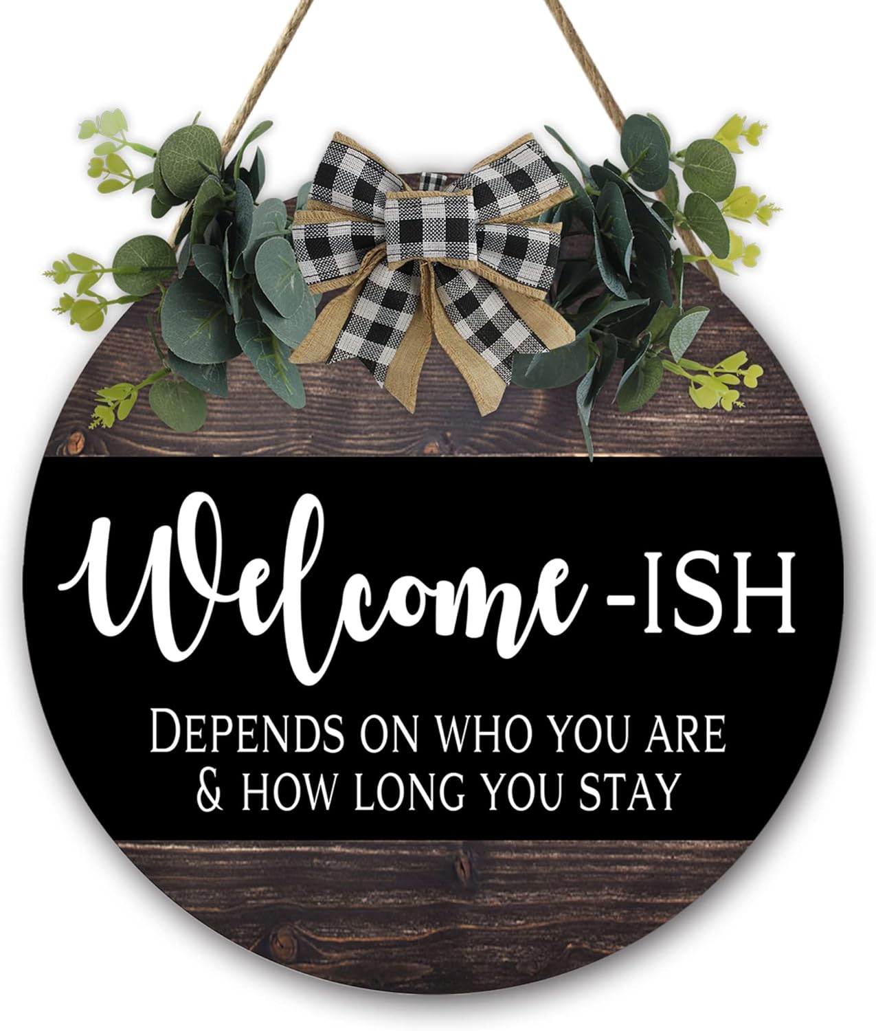 Welcome Sign for Front Door 12 in Round Wood Wreath Wall Hanging