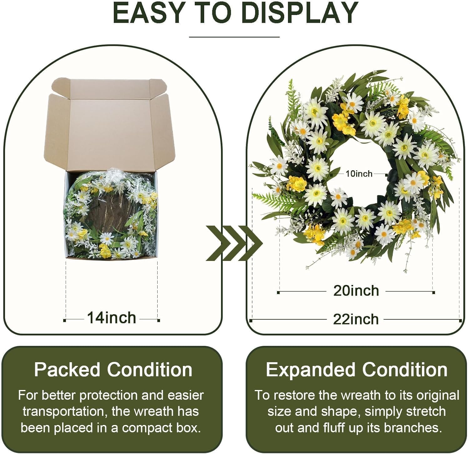 Spring Wreath for Front Door 20 Inch Artificial Daisy Flower Decor