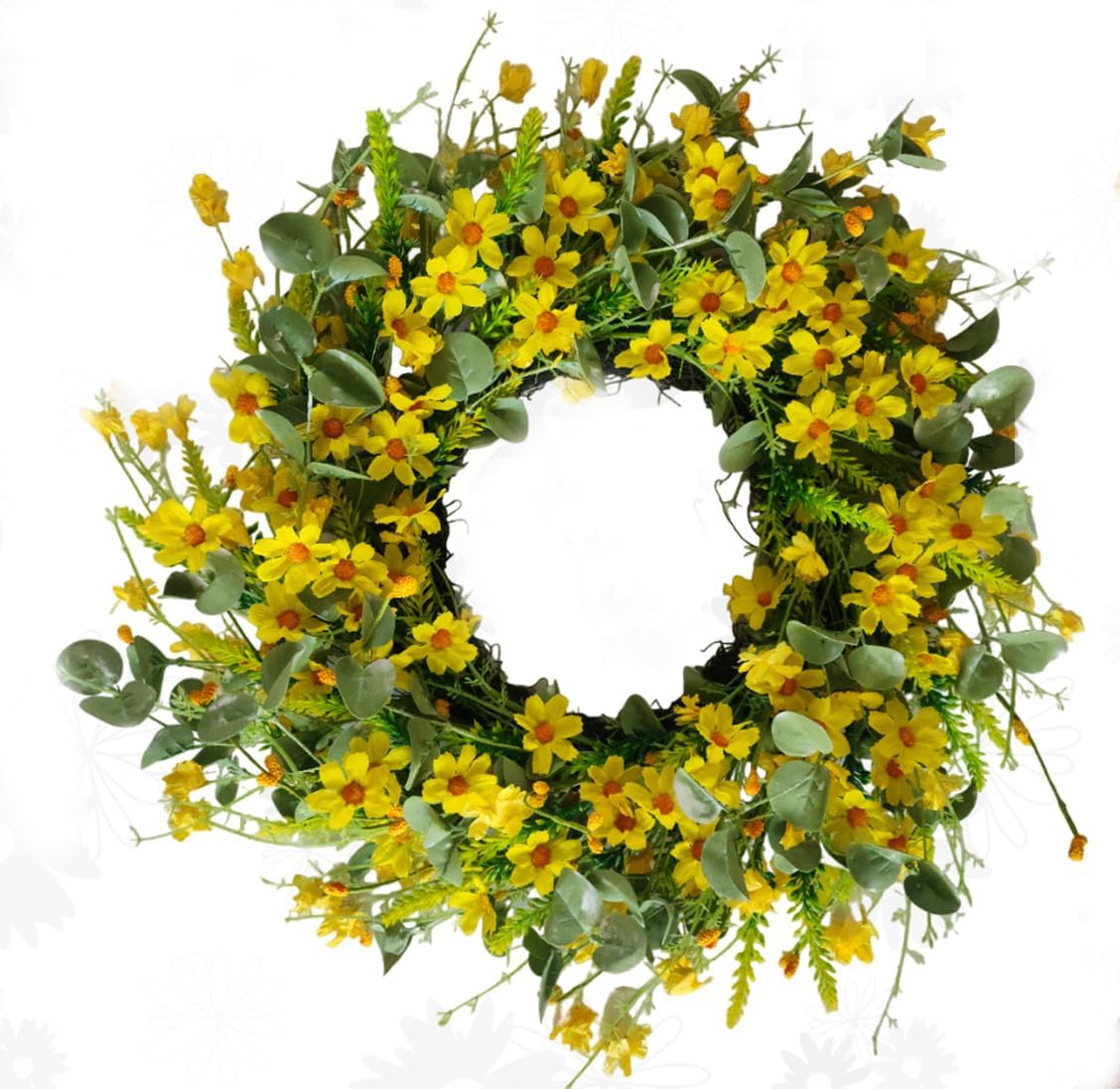 VYG Yellow Daisy Wreath 22 Inch Patriotic Welcome Sign