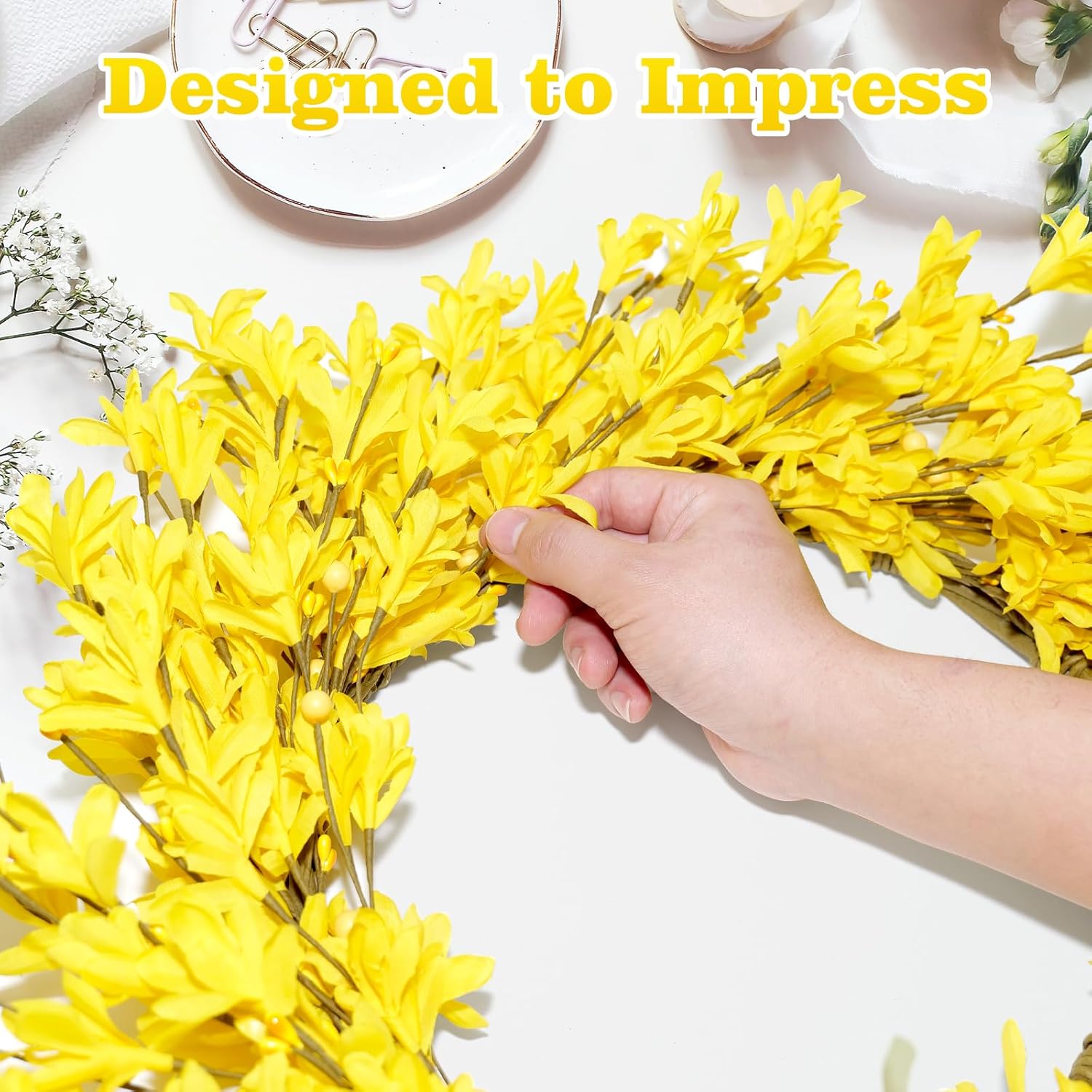 20 inch Artificial Forsythia Wreath for Front Door and Porch Decor