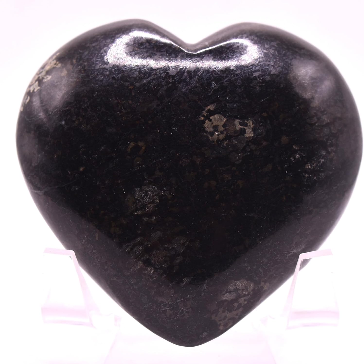Pair 25 Inch Nuummite Heart Crystals with Stand