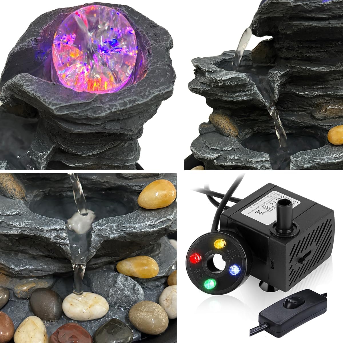 Rock Cascading Tabletop Water Fountain with LED Lights