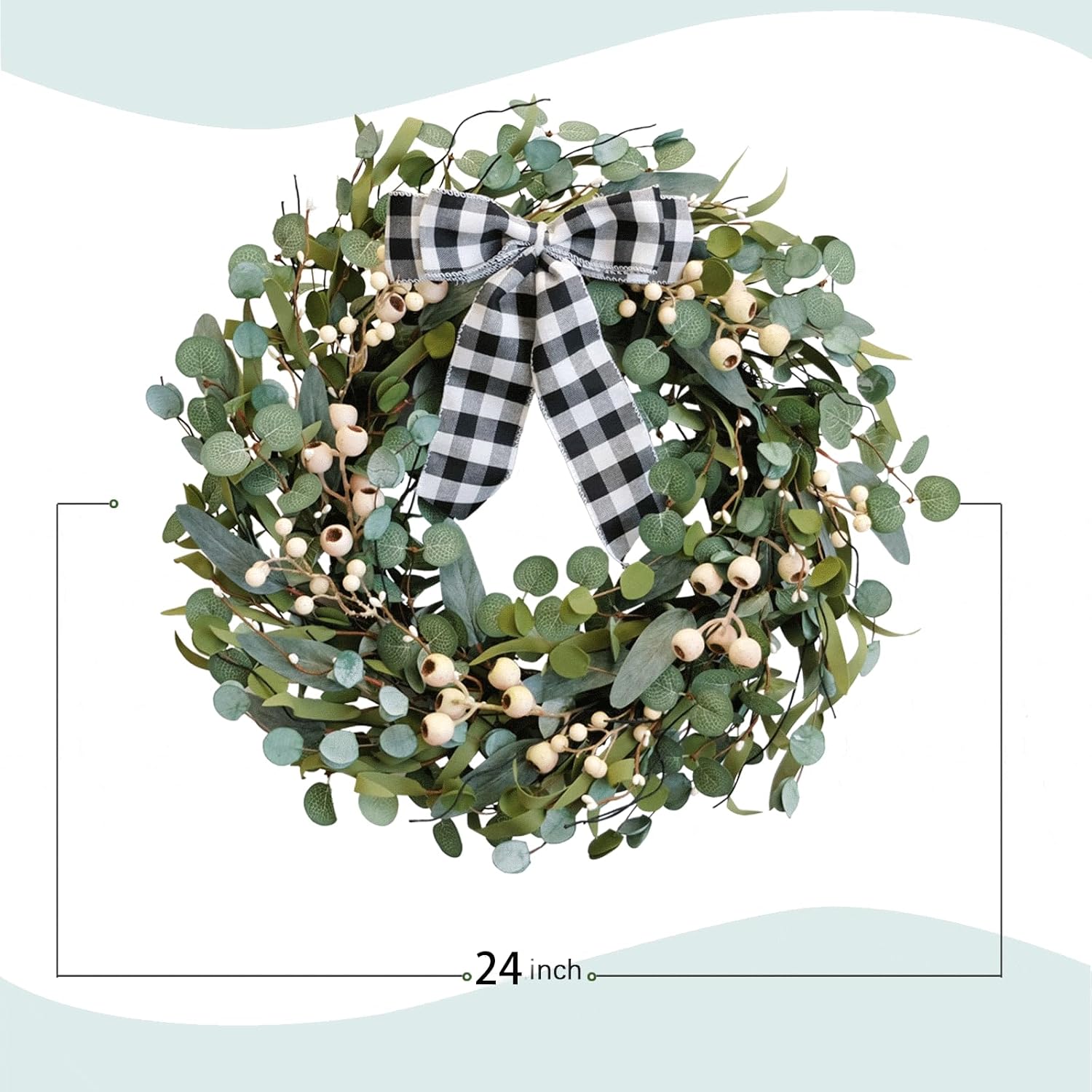 24 Inch Artificial Eucalyptus Wreath with Berries for Front Door