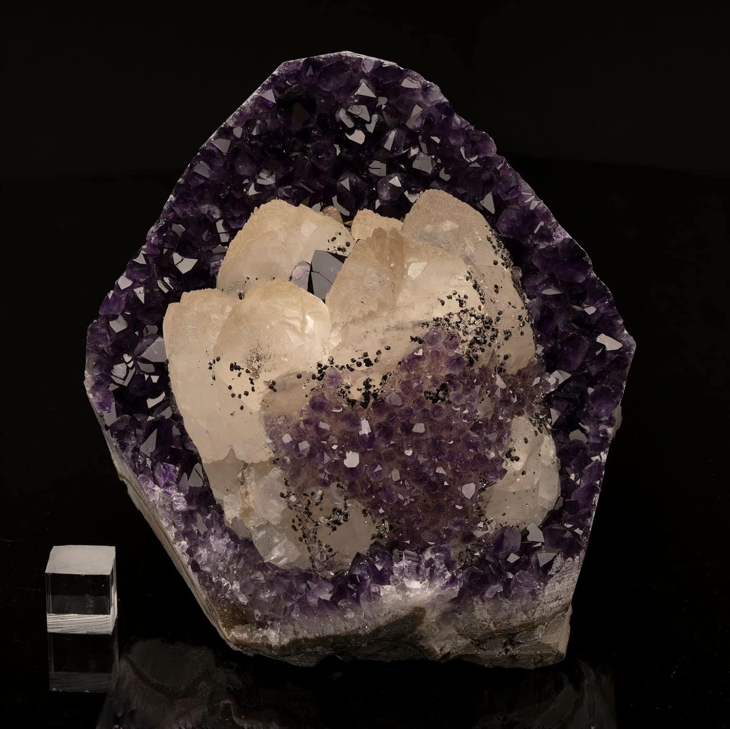 Ag Minerals Calcite on Amethyst with Goethite Stones