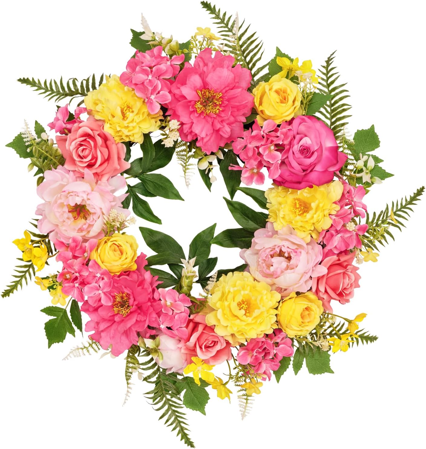 Bright Spring Wreath for Front Door with Peonies and Roses