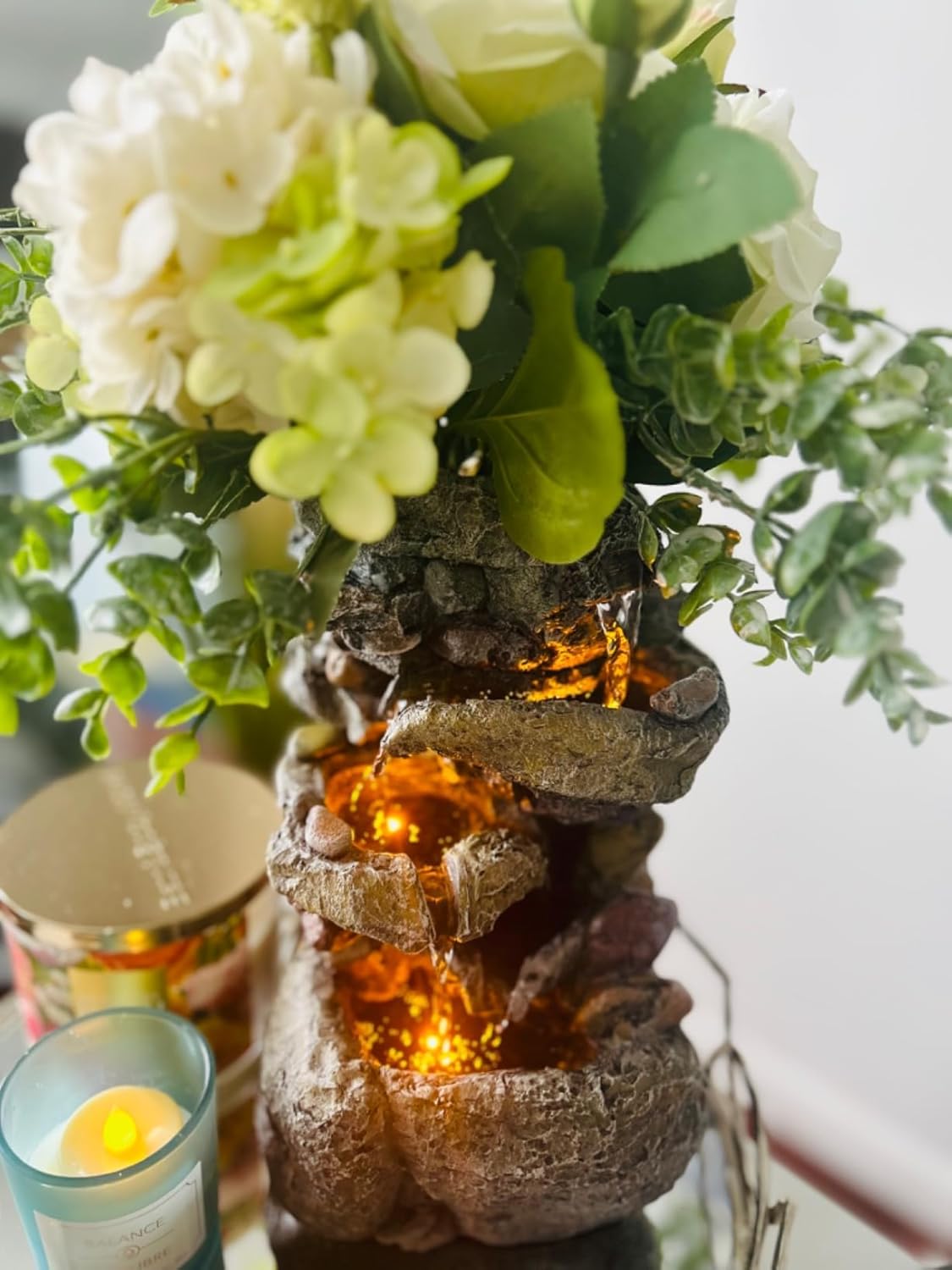 Tolevoit Tabletop Water Fountain with LED Light for Indoor Decor