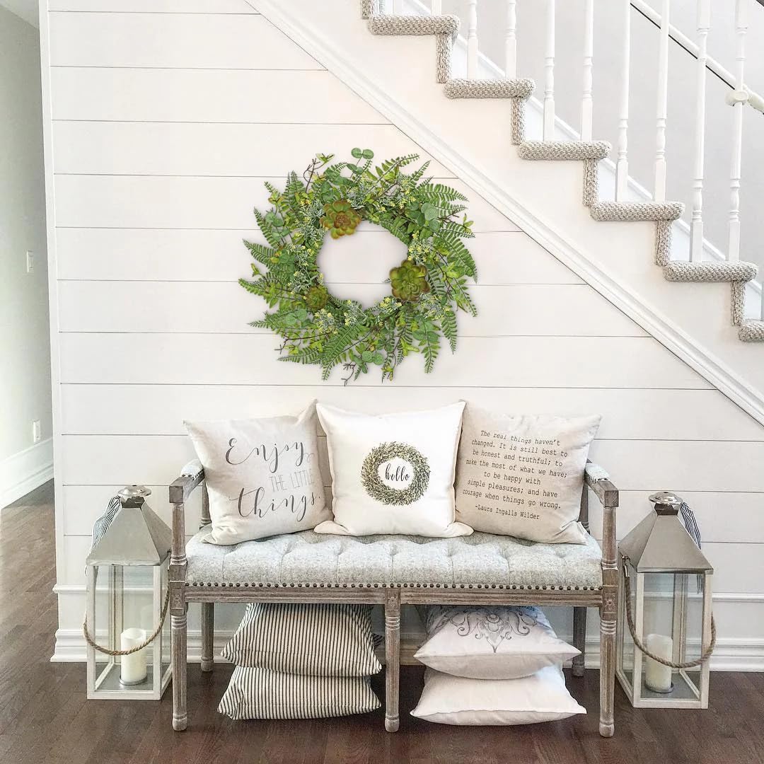 24 Inch Artificial Fern Wreath for Front Door