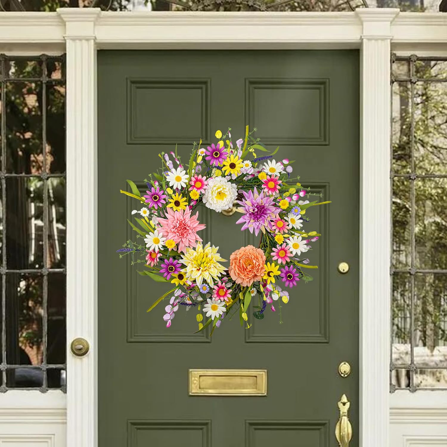 Vibrant Spring Floral Wreath 22 Inch for Front Door