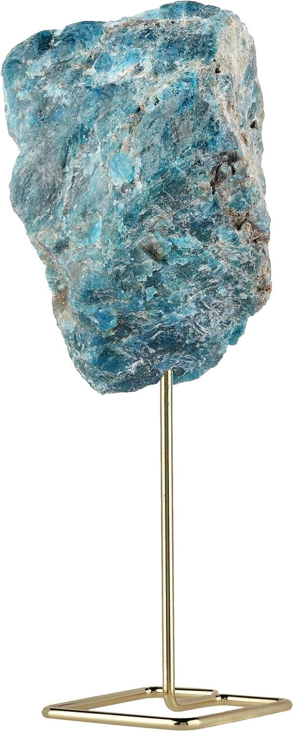 Natural Blue Apatite Raw Stone with Stainless Stand for Home Office Decor