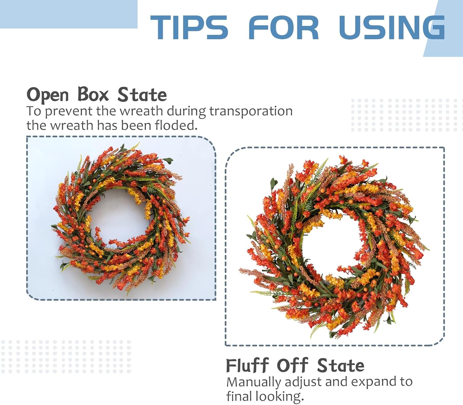 22 Inch Fall Flower Wreath for Front Door