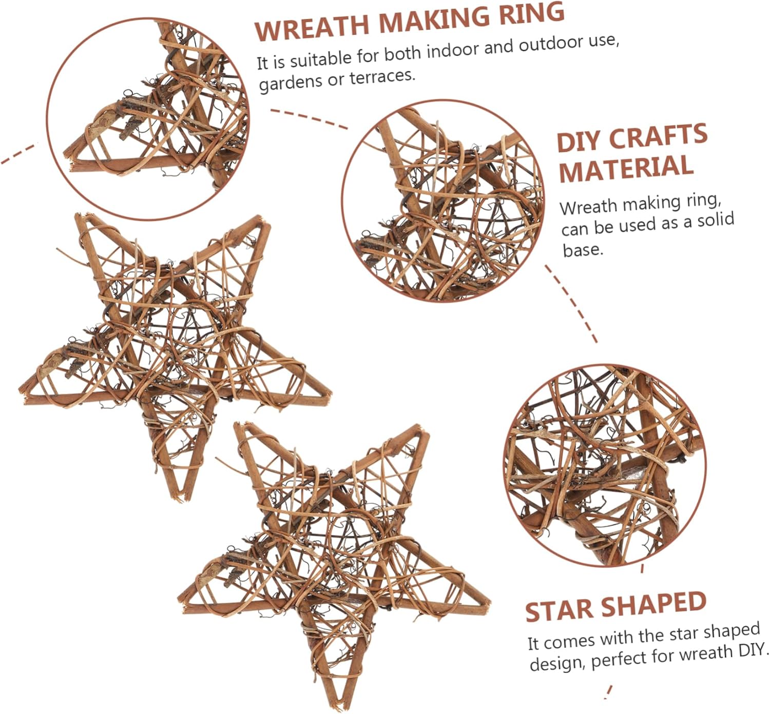 Amosfun 2pcs Star Shaped Wreath Rattan Frame for Holiday Decor