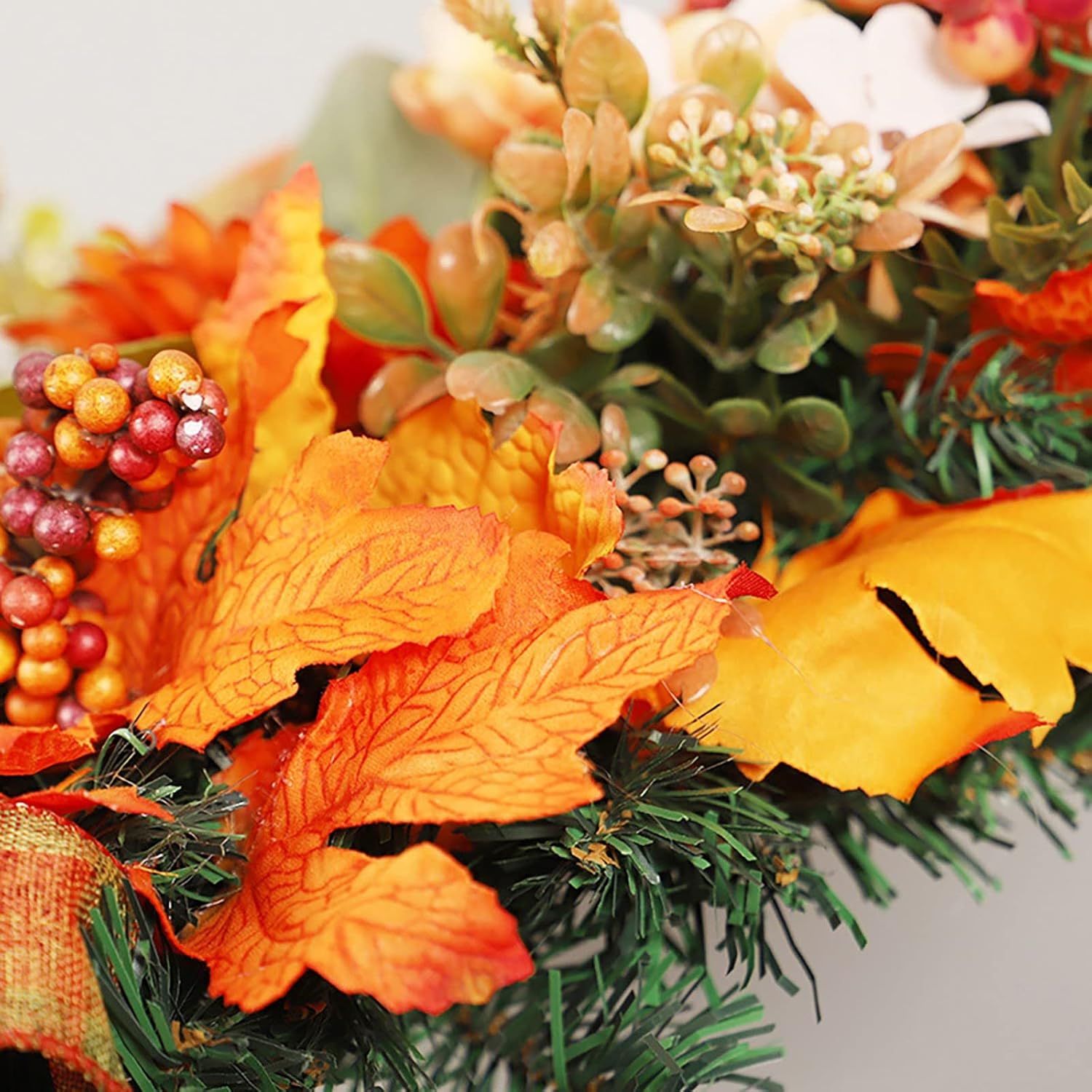 Fall Teardrop Wreath for Front Door 216 Thanksgiving Decor with Pumpkins and Maple Leaves