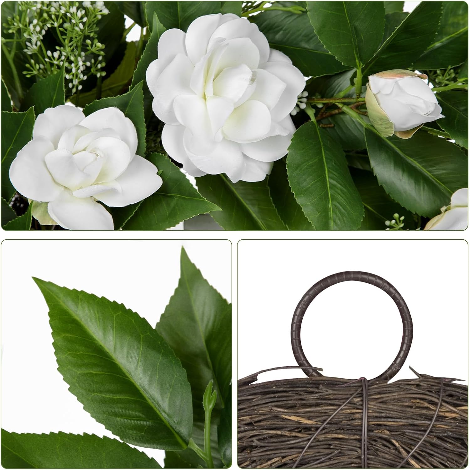 20 Inch Artificial Camellia Wreath for Front Door