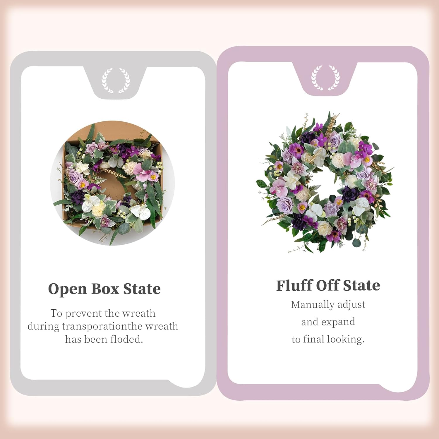 22 Inch Artificial White Purple Flower Wreath