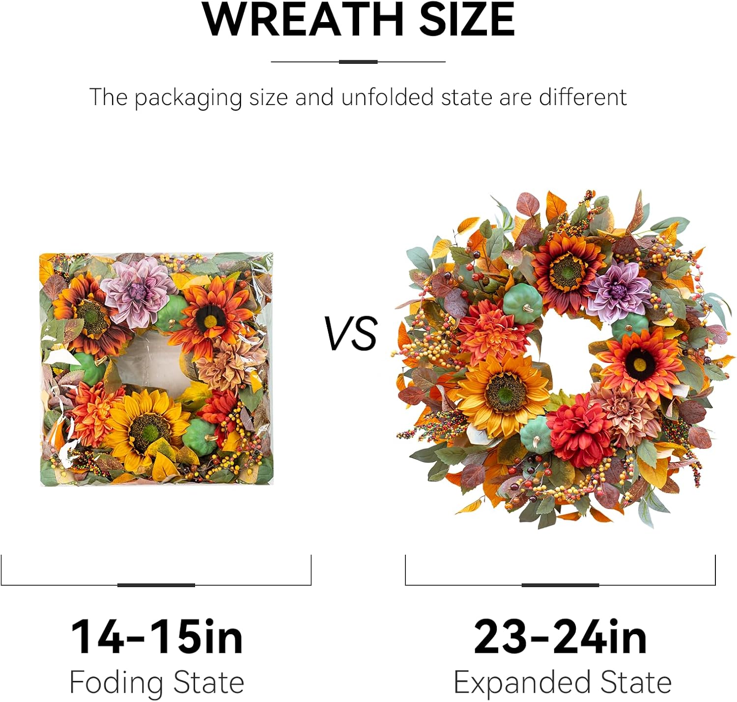 24 Inch Fall Door Wreath with Pumpkins and Berries
