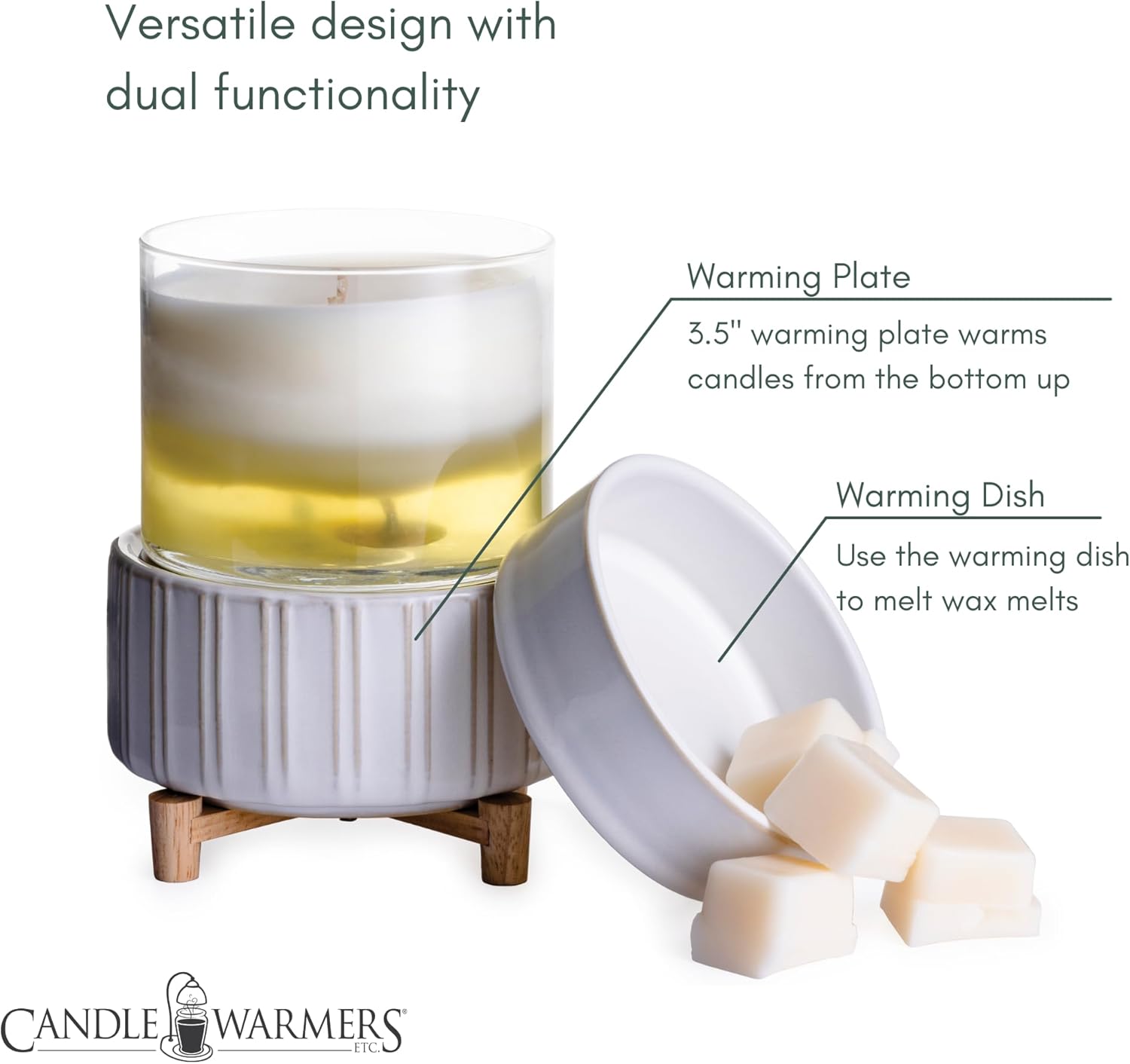 Candle Warmers ETC 2-in-1 Ceramic and Wood Fragrance Warmer