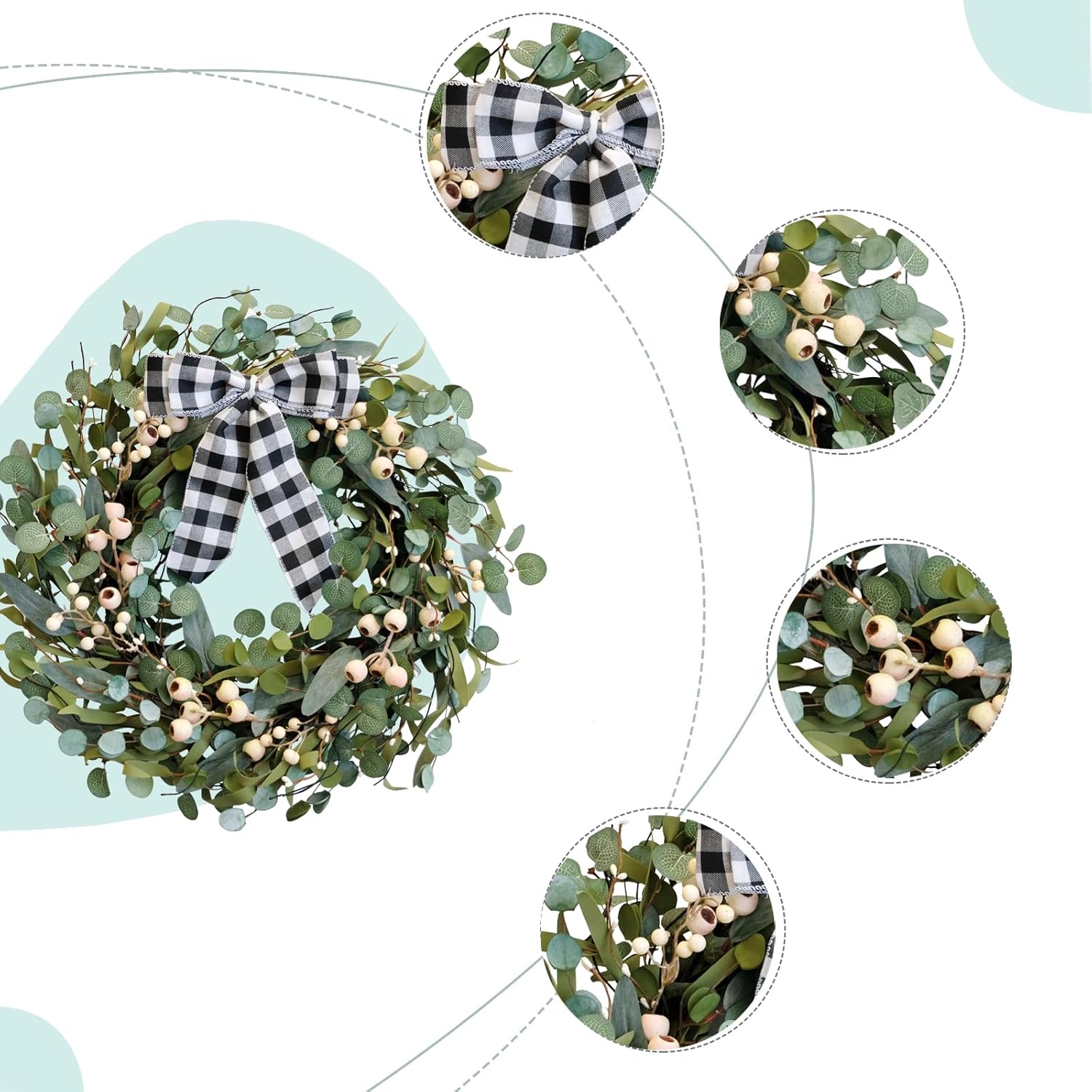 24 Inch Artificial Eucalyptus Wreath with Berries for Front Door