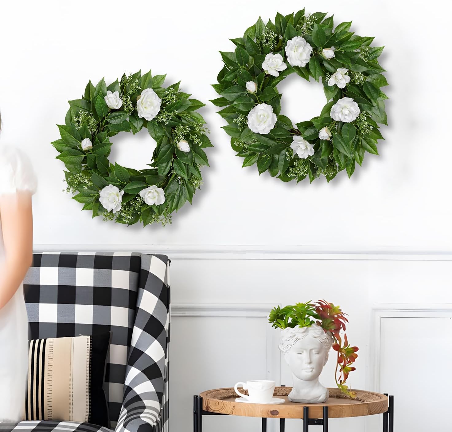 20 Inch Artificial Camellia Wreath for Front Door