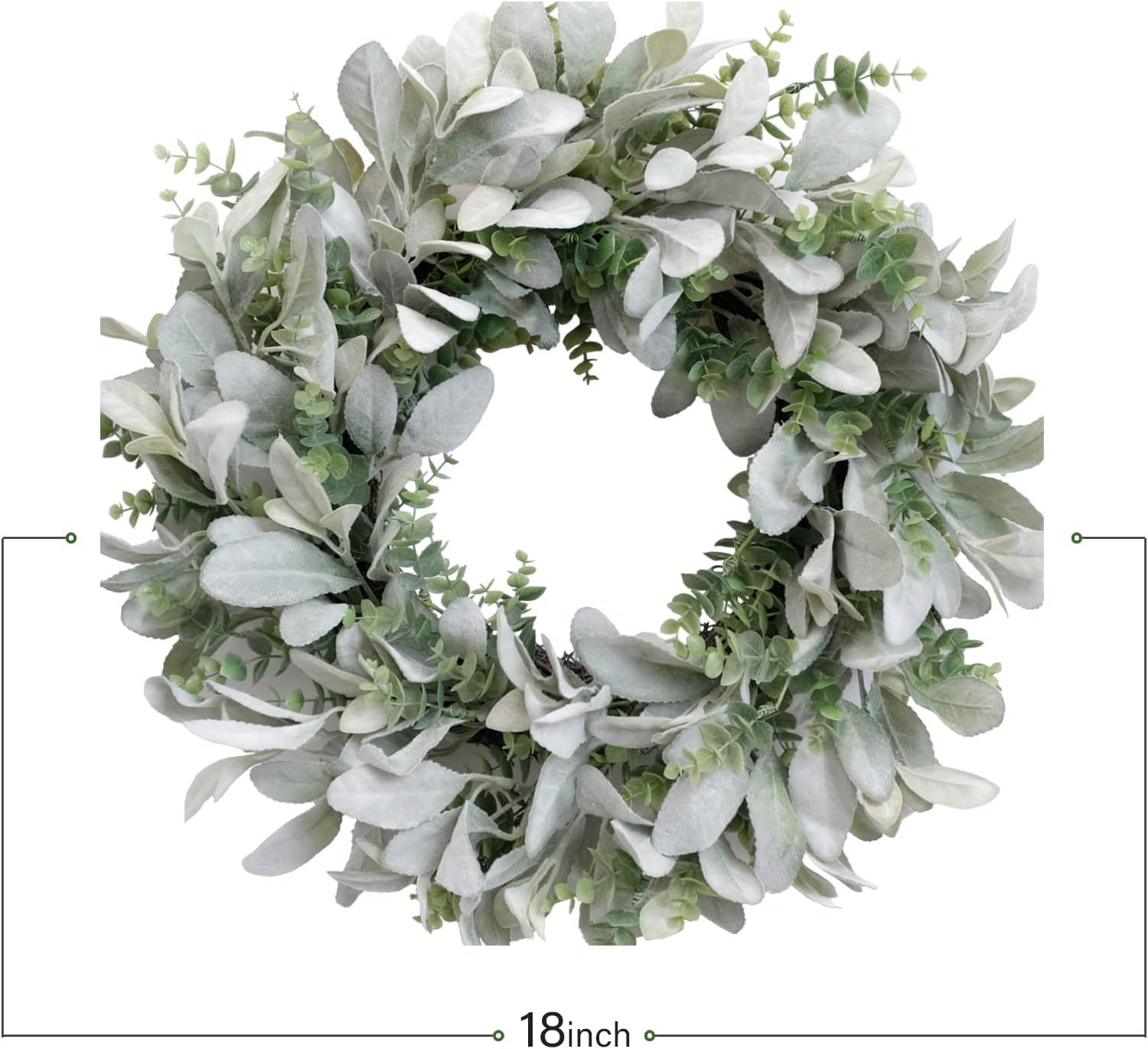 TEMPUS 18 Inch Boxwood and Lambs Leaves Wreath for Front Door