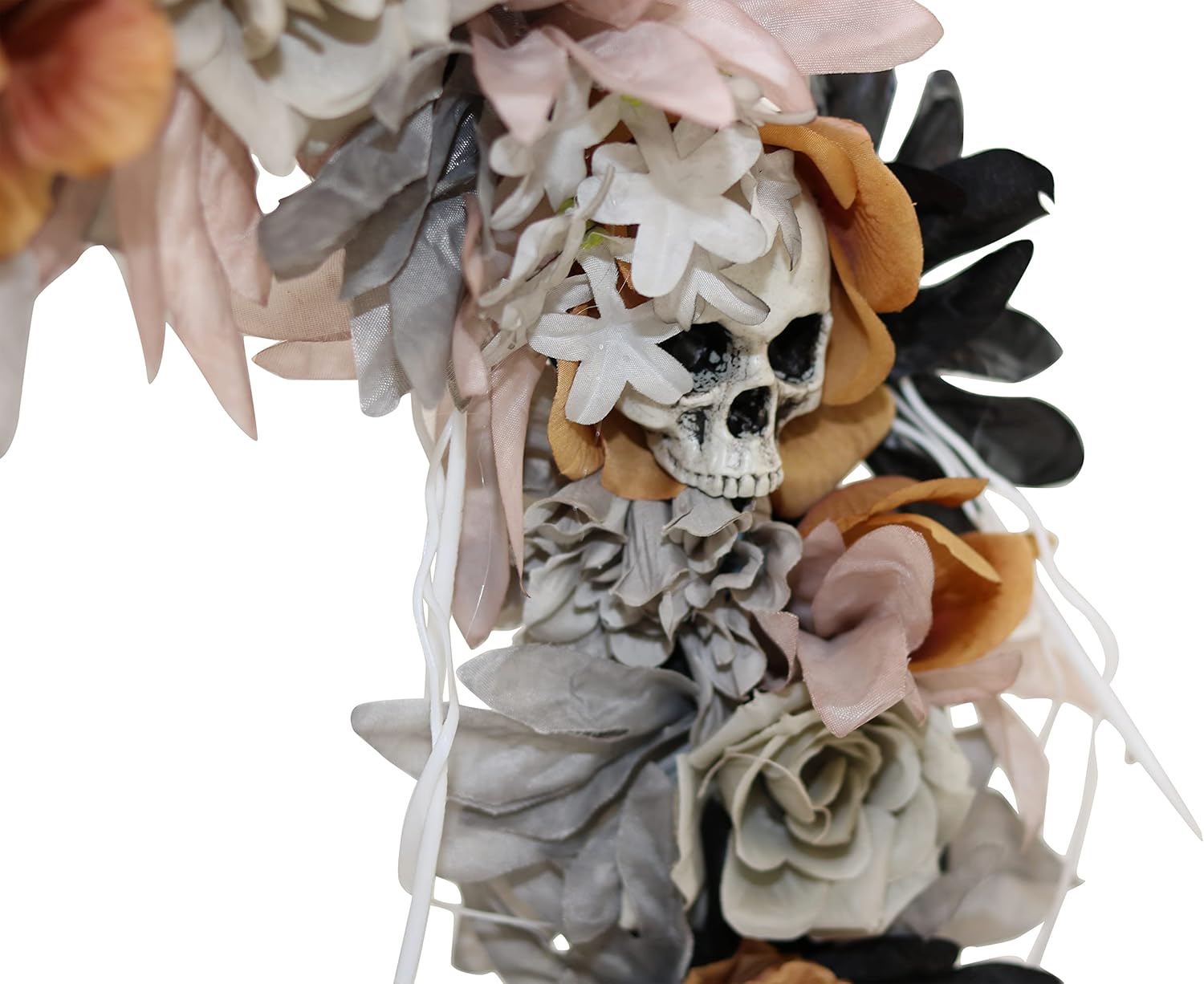 Haunted Hill Farm Gothic Skull Wreath with Multicolor Flowers